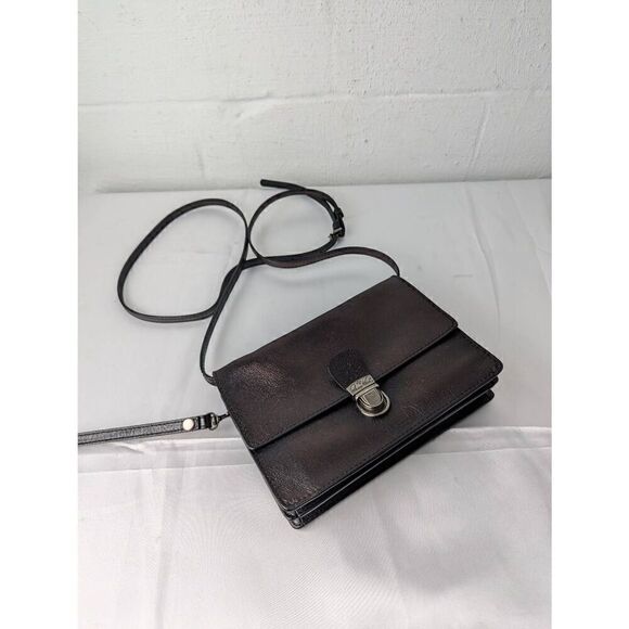 Patricia Nash Lanza Chocolate Metallic Crossbody Leather Push Lock Clutch Strap - Picture 1 of 16